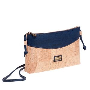 MONTADO Genuine Cork Vegan‎ Crossbody Adjustable Bag, Natural Cork & Navy
